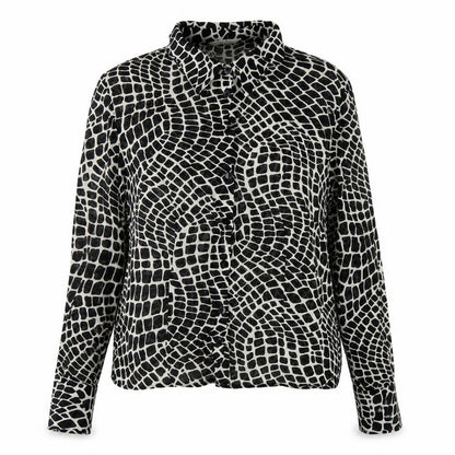 Marks and Spencer Womens Black Geometric Viscose Basic Button-Up Size 12 Collared