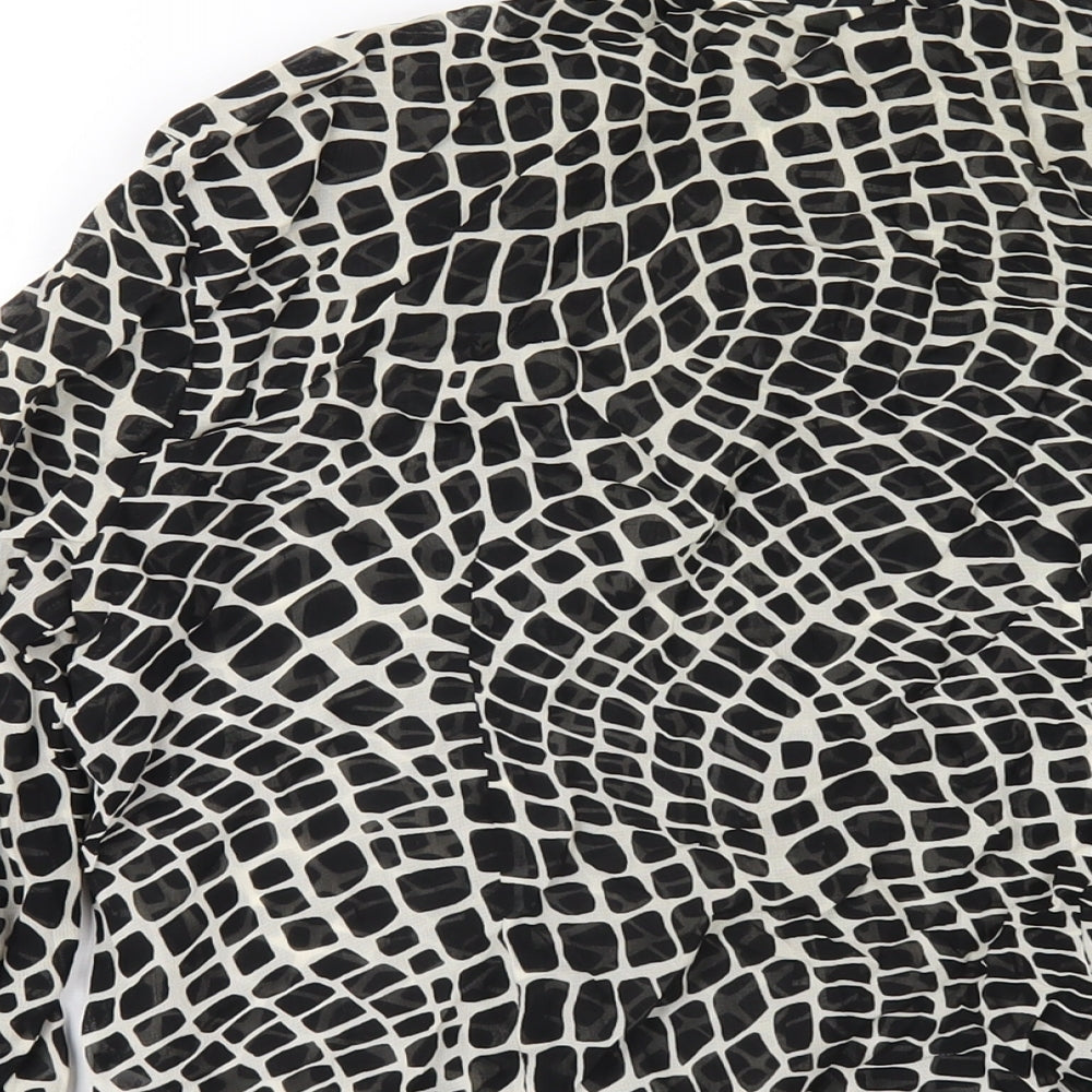 Marks and Spencer Womens Black Geometric Viscose Basic Button-Up Size 12 Collared