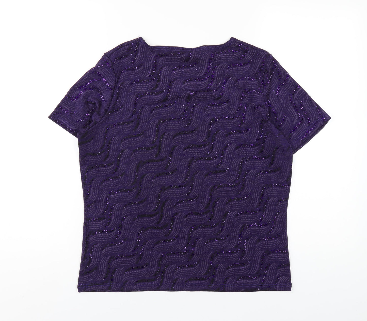 EWM Womens Purple Geometric Polyester Basic T-Shirt Size 14 Round Neck