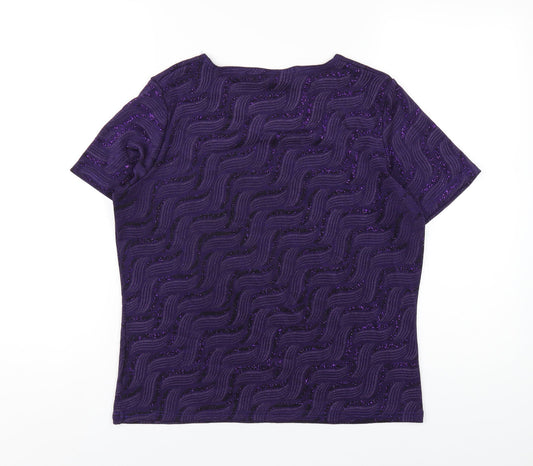 EWM Womens Purple Geometric Polyester Basic T-Shirt Size 14 Round Neck