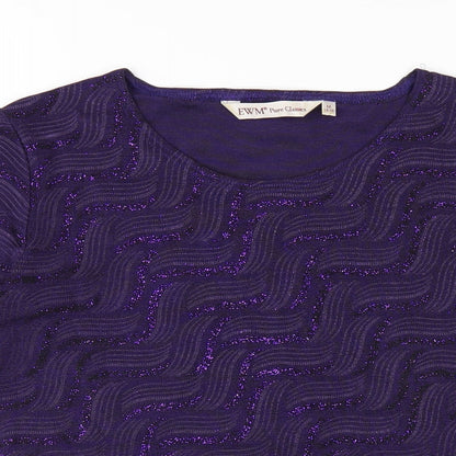 EWM Womens Purple Geometric Polyester Basic T-Shirt Size 14 Round Neck