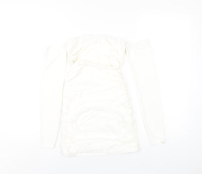 Femme Luxe Womens White Polyester Bodycon Size 6 Off the Shoulder Pullover