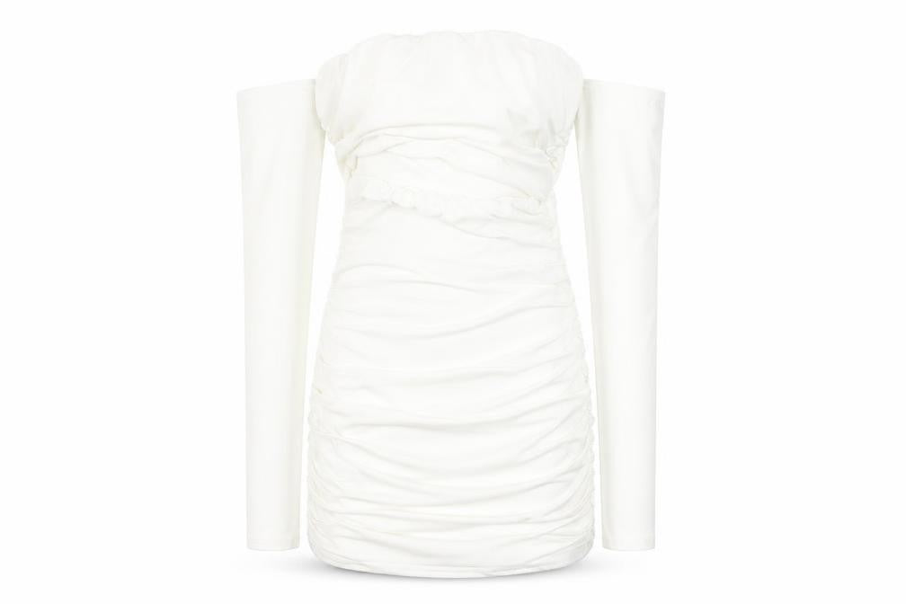 Femme Luxe Womens White Polyester Bodycon Size 6 Off the Shoulder Pullover