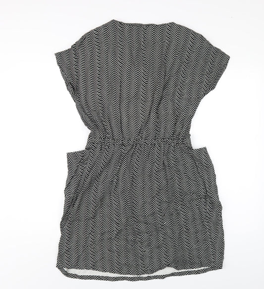 NEXT Womens Black Chevron Viscose A-Line Size 12 V-Neck Pullover