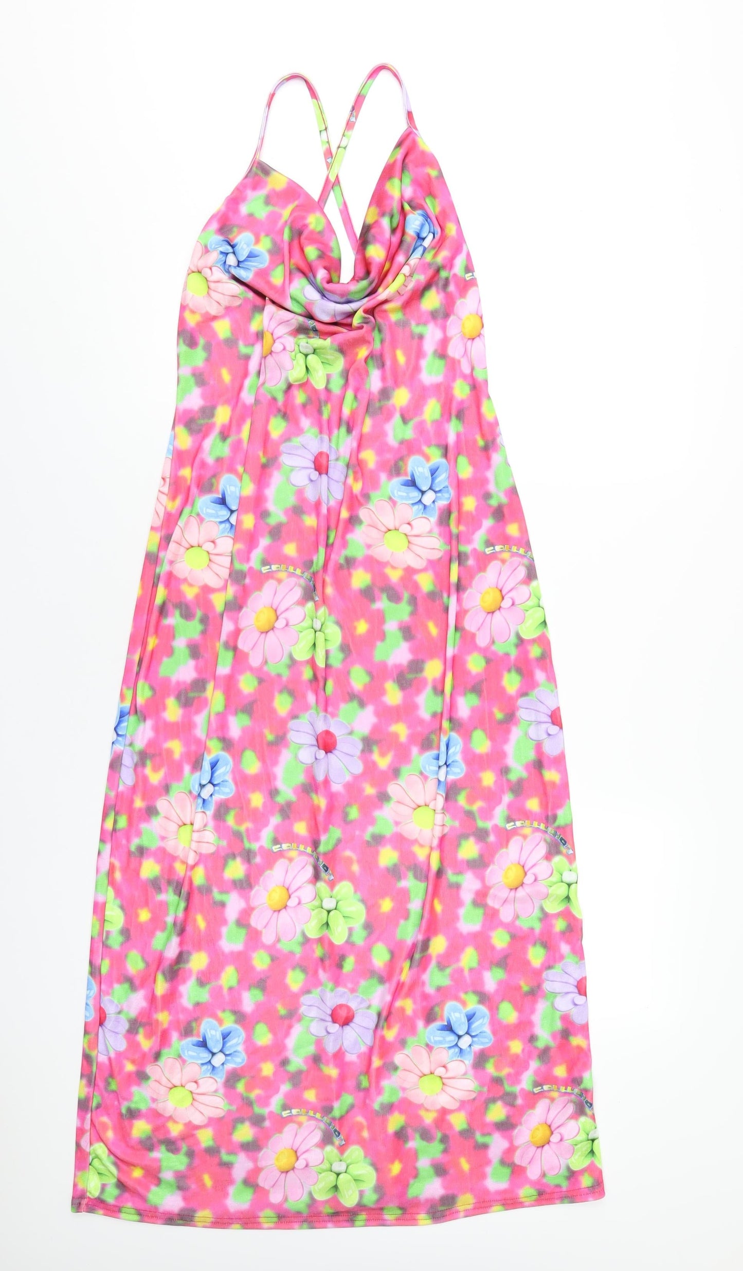 COLLUSION Womens Multicoloured Geometric Polyester A-Line Size 18 Cowl Neck Pullover