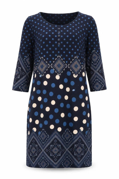 Roman Womens Blue Geometric Polyester A-Line Size 12 Scoop Neck Pullover