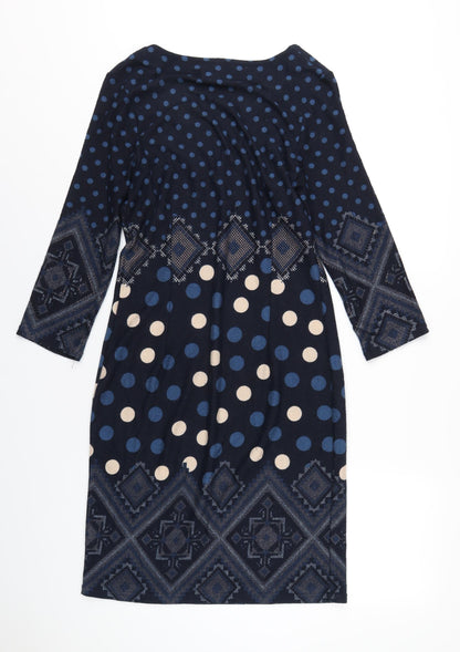 Roman Womens Blue Geometric Polyester A-Line Size 12 Scoop Neck Pullover