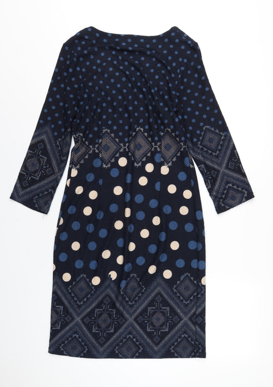 Roman Womens Blue Geometric Polyester A-Line Size 12 Scoop Neck Pullover