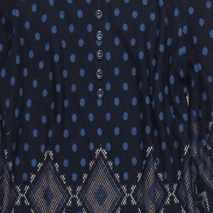 Roman Womens Blue Geometric Polyester A-Line Size 12 Scoop Neck Pullover