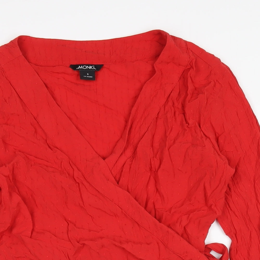 Womens UK Size S Monki Red Wrap T-Shirt