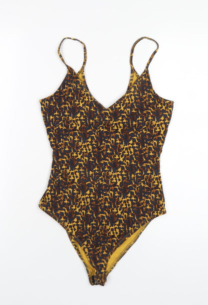 River Island Womens Brown Animal Print Cotton Bodysuit One-Piece Size 10 Snap