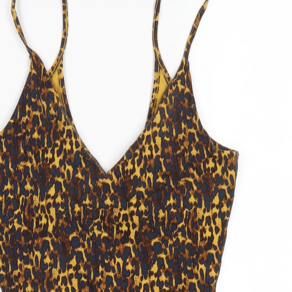 River Island Womens Brown Animal Print Cotton Bodysuit One-Piece Size 10 Snap