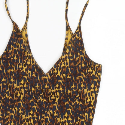 River Island Womens Brown Animal Print Cotton Bodysuit One-Piece Size 10 Snap