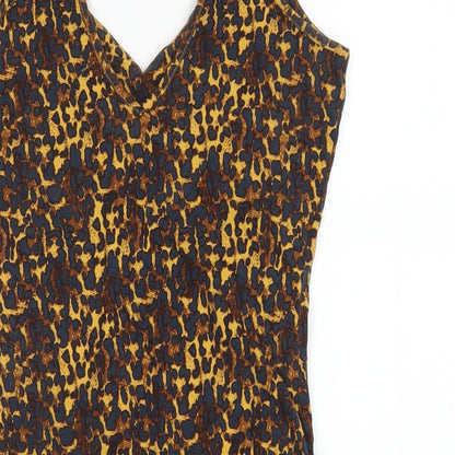 River Island Womens Brown Animal Print Cotton Bodysuit One-Piece Size 10 Snap