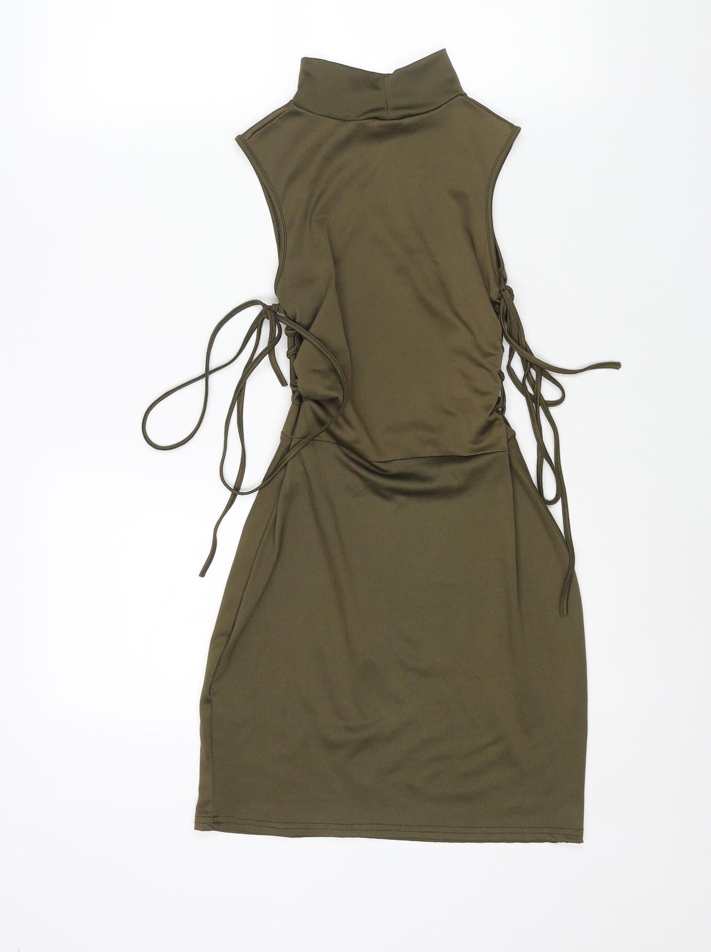 PRETTYLITTLETHING Womens Green Polyester Mini Size 8 Mock Neck Pullover - Lace Up Sides