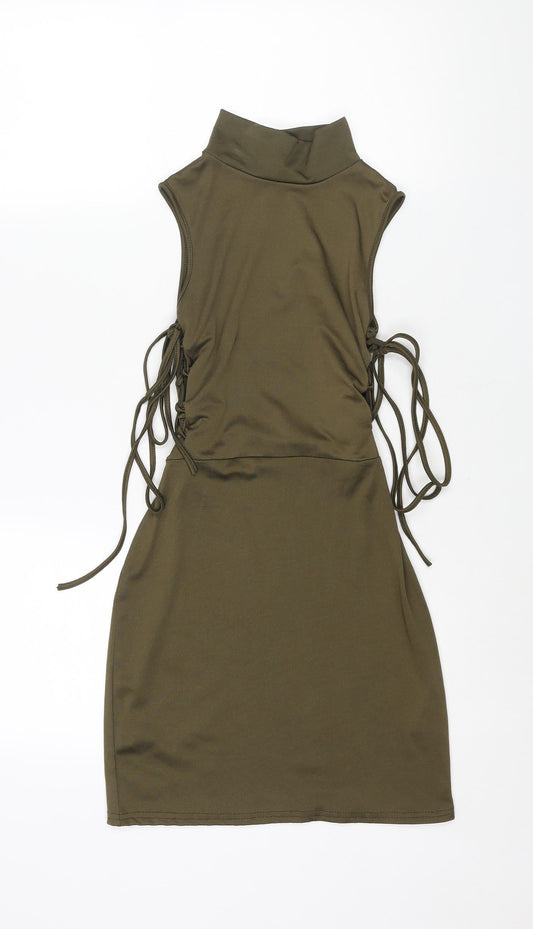 PRETTYLITTLETHING Womens Green Polyester Mini Size 8 Mock Neck Pullover - Lace Up Sides