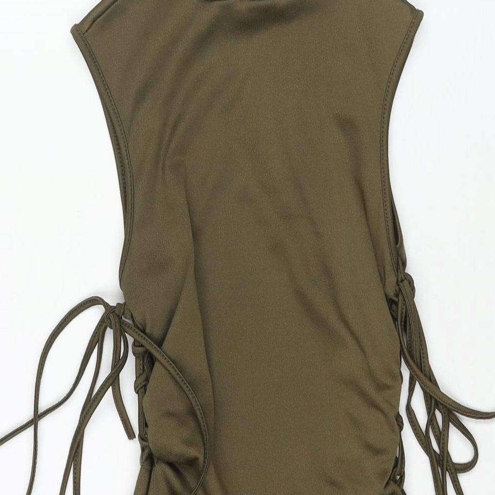 PRETTYLITTLETHING Womens Green Polyester Mini Size 8 Mock Neck Pullover - Lace Up Sides