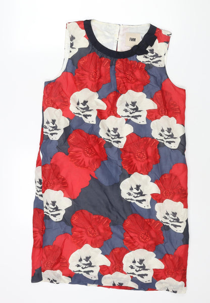 Fenn Wright Manson Womens Multicoloured Floral Silk Shift Size 14 Round Neck Button