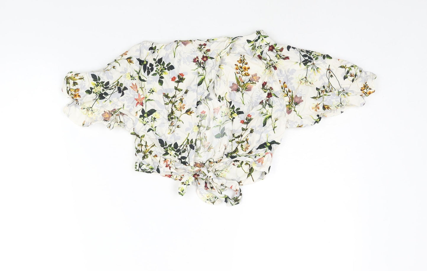 Miss Selfridge Womens Multicoloured Floral Viscose Cropped Blouse Size 8 Round Neck - Open Back