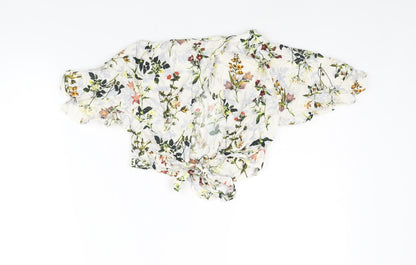 Miss Selfridge Womens Multicoloured Floral Viscose Cropped Blouse Size 8 Round Neck - Open Back