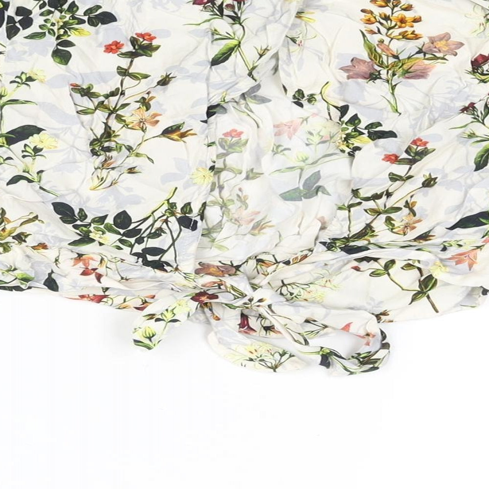 Miss Selfridge Womens Multicoloured Floral Viscose Cropped Blouse Size 8 Round Neck - Open Back