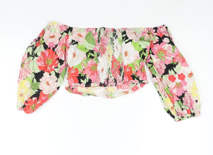 Womens UK Size S Zara Multicoloured Cropped Blouse