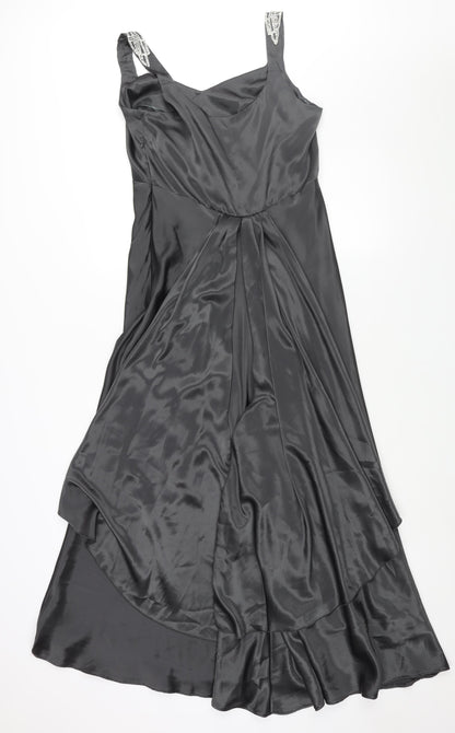 Klass Womens Grey Polyester Ball Gown Size 12 Sweetheart Zip - Rhinestone Strap Detail