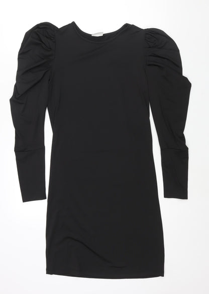 VILA Womens Black Polyester Shift Size S Round Neck Pullover - Rouched Sleeve