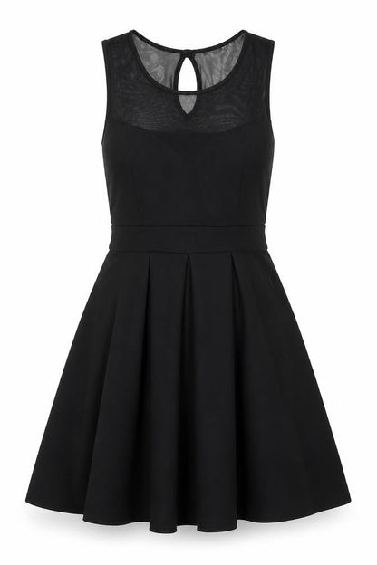 Boohoo Womens Black Polyester Fit & Flare Size 12 Round Neck Button - Mesh Bodice Detail