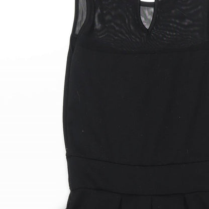 Boohoo Womens Black Polyester Fit & Flare Size 12 Round Neck Button - Mesh Bodice Detail