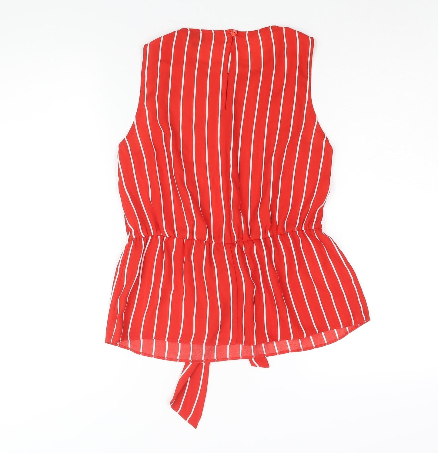 Miss Selfridge Womens Red Striped Polyester Camisole Blouse Size 8 Round Neck - Tie Detail Peplum