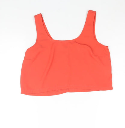 FOREVER 21 Womens Pink Polyester Cropped Blouse Size S Scoop Neck