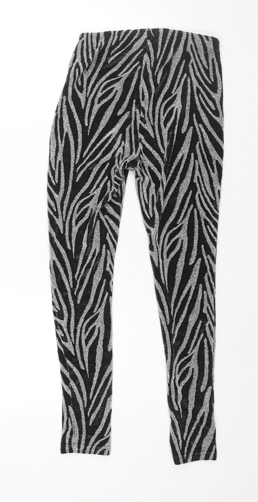 Warehouse Womens Silver Geometric Polyamide Trousers Size S L26 in Regular