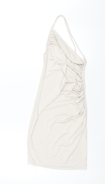 H&M Womens Ivory Polyester Mini Size XS One Shoulder Pullover - Rouched