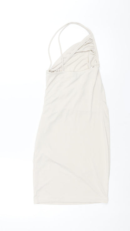 H&M Womens Ivory Polyester Mini Size XS One Shoulder Pullover - Rouched
