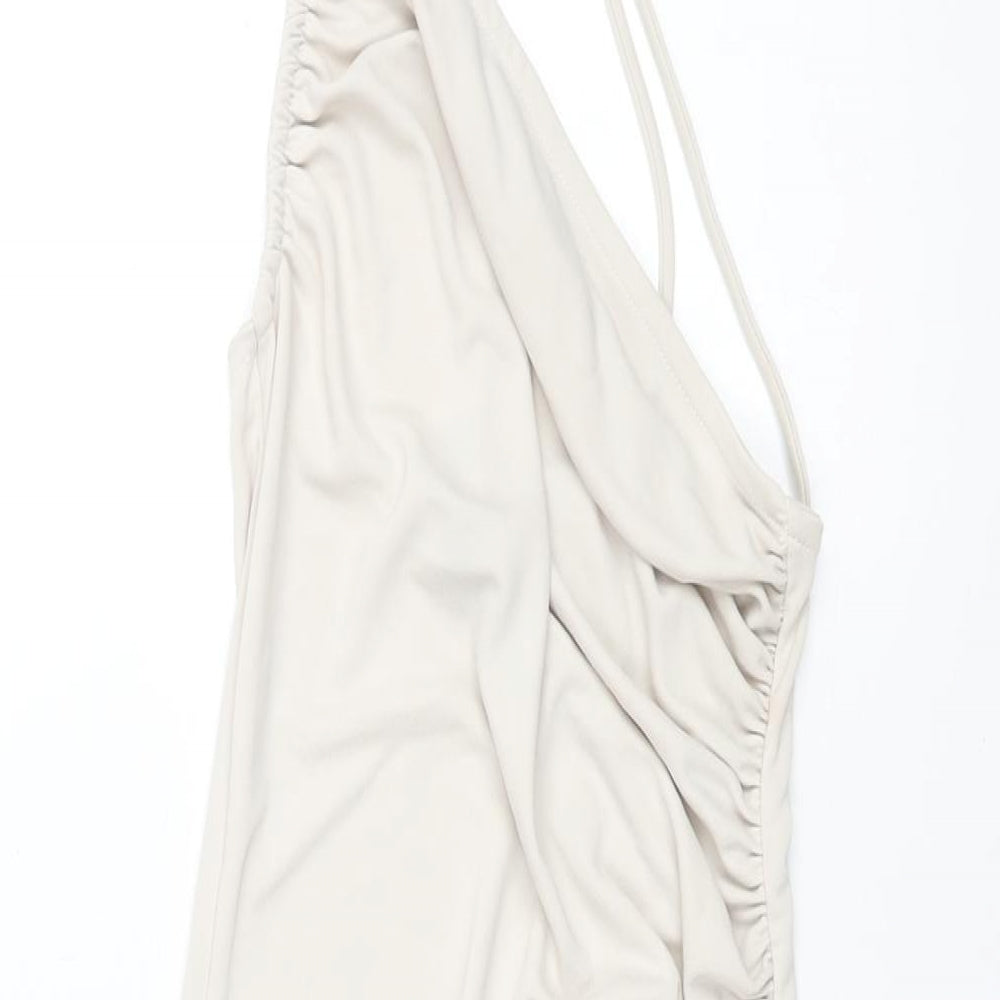 H&M Womens Ivory Polyester Mini Size XS One Shoulder Pullover - Rouched