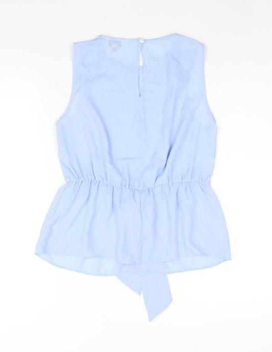 Miss Selfridge Womens Blue Polyester Camisole Blouse Size 10 Round Neck - Tie Detail Peplum