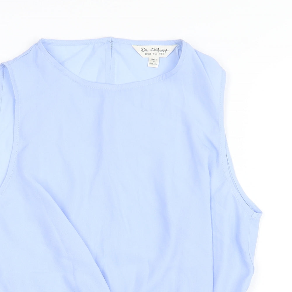 Miss Selfridge Womens Blue Polyester Camisole Blouse Size 10 Round Neck - Tie Detail Peplum