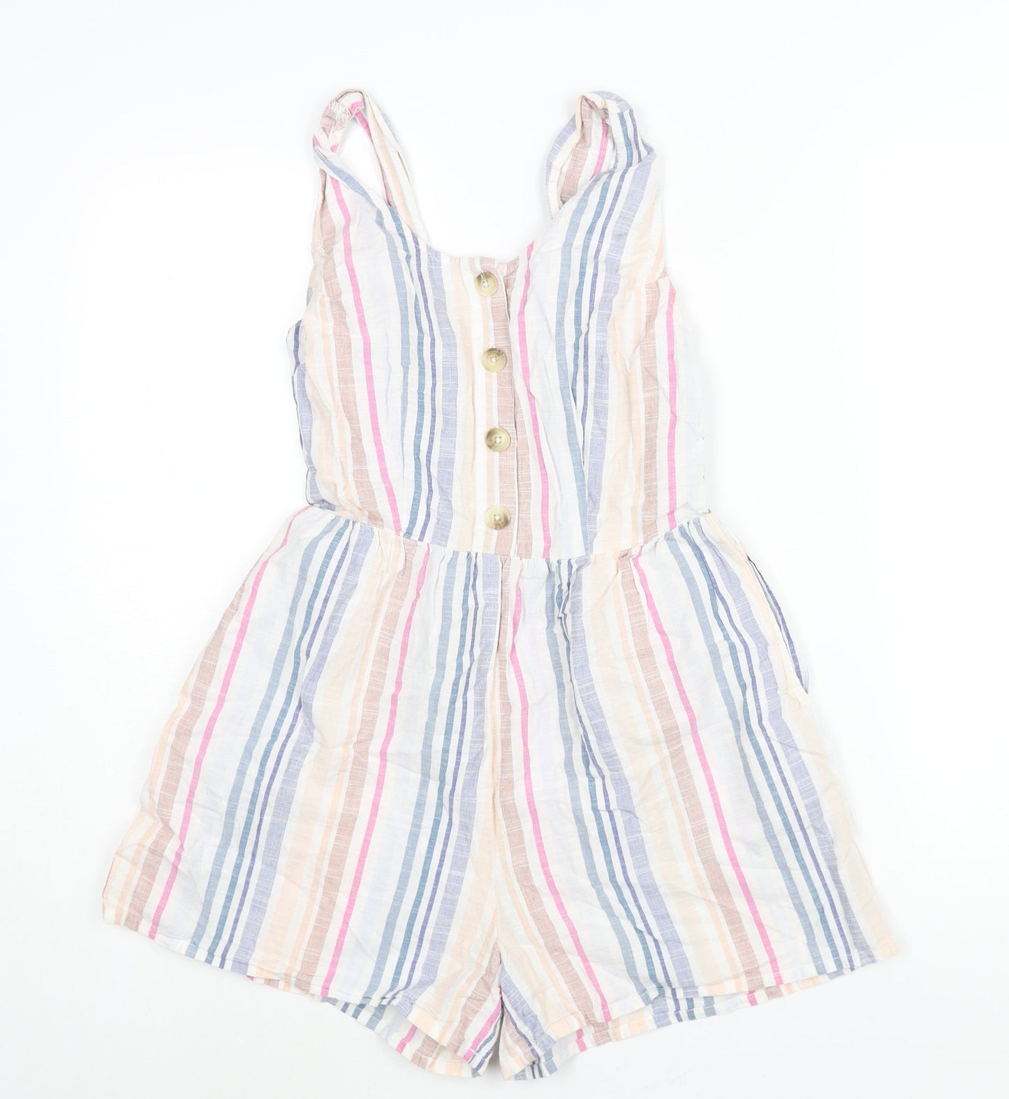 Japana Womens Multicoloured Striped Cotton Playsuit One-Piece Size S Button