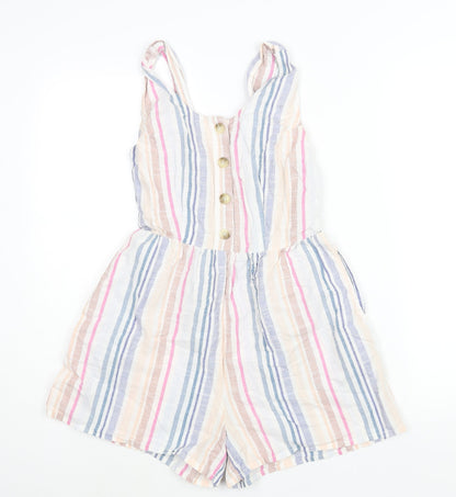 Japana Womens Multicoloured Striped Cotton Playsuit One-Piece Size S Button