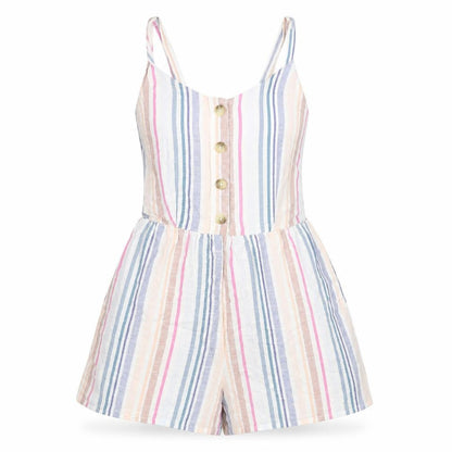 Japana Womens Multicoloured Striped Cotton Playsuit One-Piece Size S Button