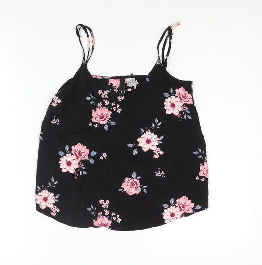 Divided by H&M Womens Black Floral Viscose Camisole Blouse Size 6 V-Neck