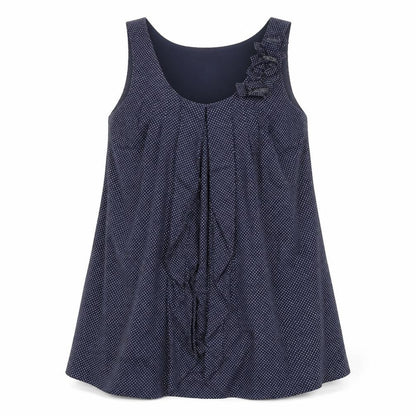 Fever Womens Blue Polka Dot Cotton A-Line Size 16 Scoop Neck Pullover - Vented Front Floral Frill