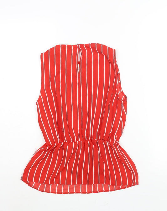 Miss Selfridge Womens Red Striped Polyester Camisole Blouse Size 6 Round Neck - Tie Detail Peplum
