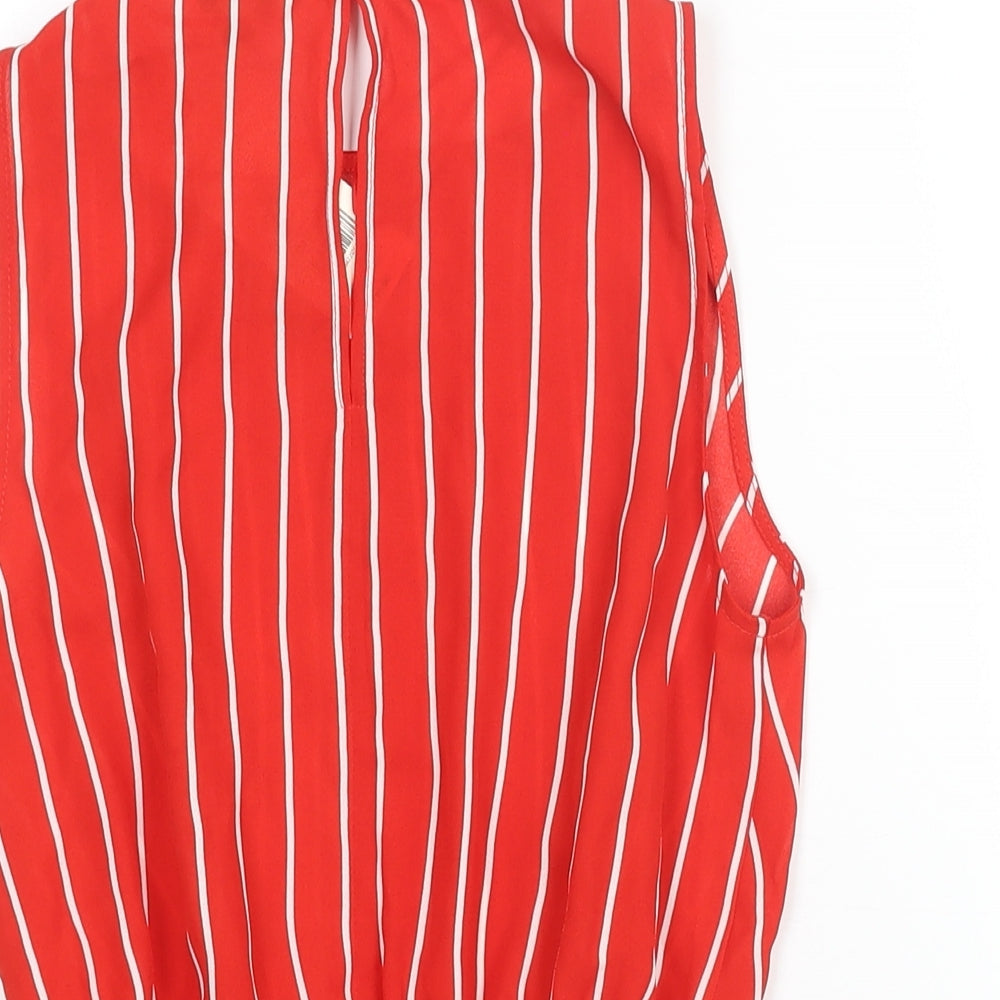Miss Selfridge Womens Red Striped Polyester Camisole Blouse Size 6 Round Neck - Tie Detail Peplum