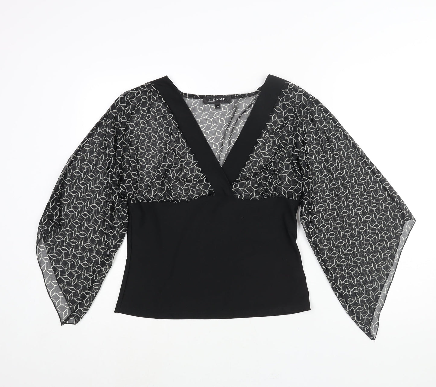 Womens UK Size 14 Femme Black Basic Blouse