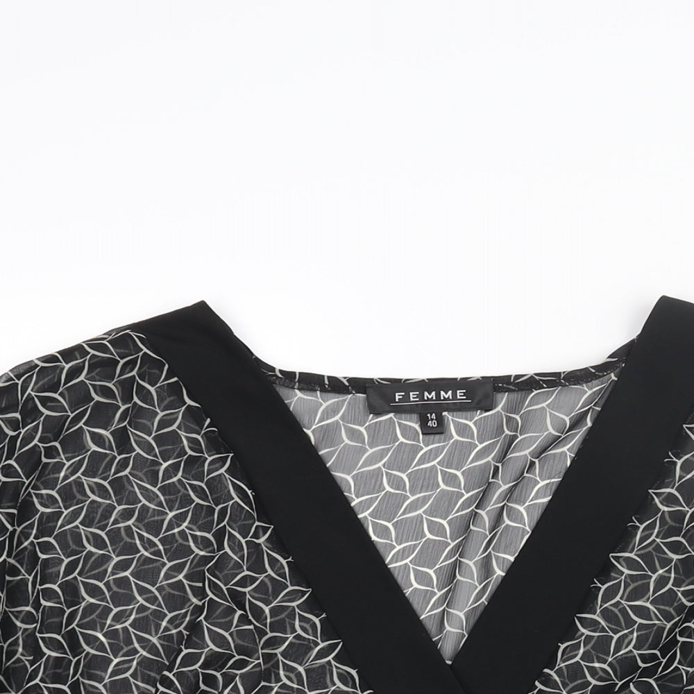 Womens UK Size 14 Femme Black Basic Blouse