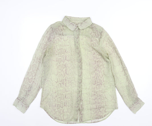 French Connection Womens Green Animal Print Polyester Basic Blouse Size 10 Collared - Snake Print Semi Sheer