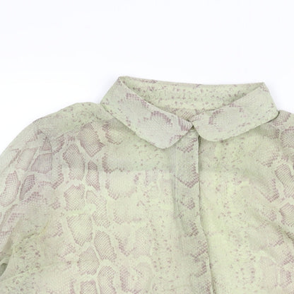 French Connection Womens Green Animal Print Polyester Basic Blouse Size 10 Collared - Snake Print Semi Sheer