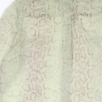 French Connection Womens Green Animal Print Polyester Basic Blouse Size 10 Collared - Snake Print Semi Sheer